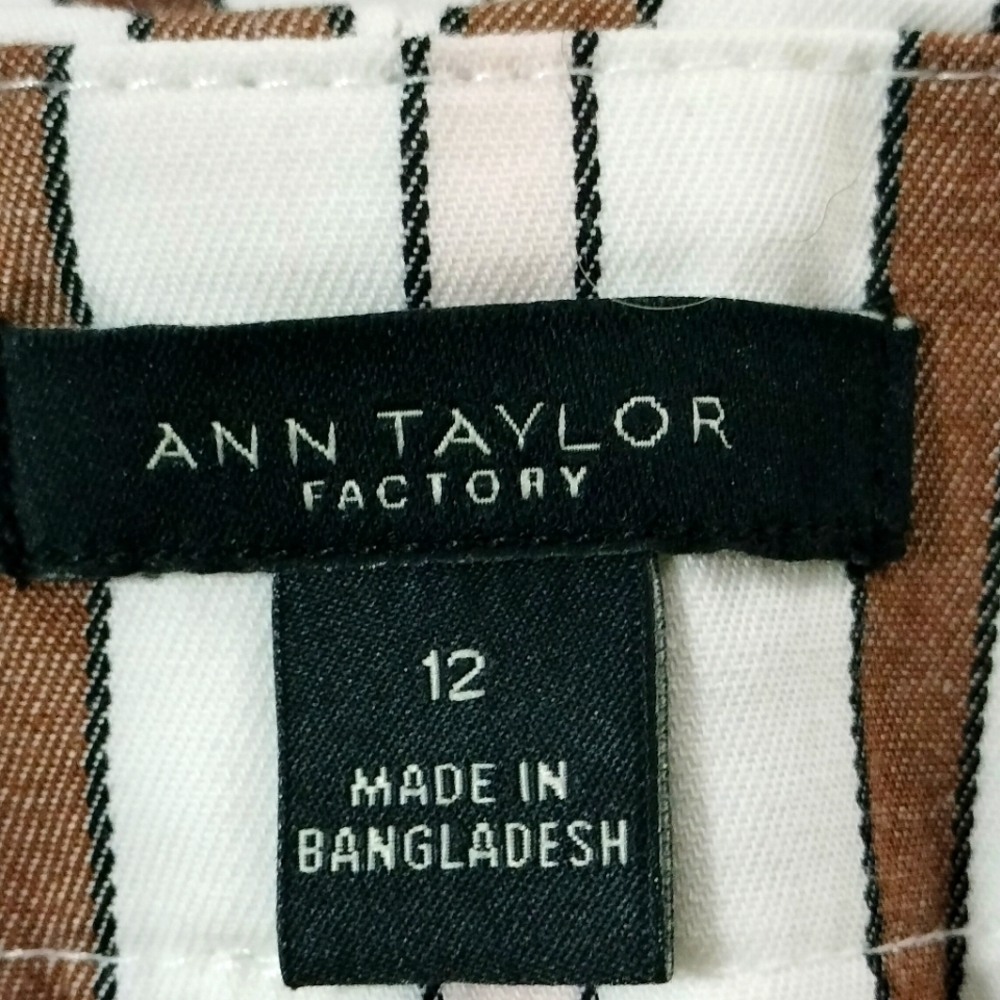Ann Taylor Factory Striped Wide Leg Trouser Pants Linen Look Size 12 Cream - Picture 4 of 5